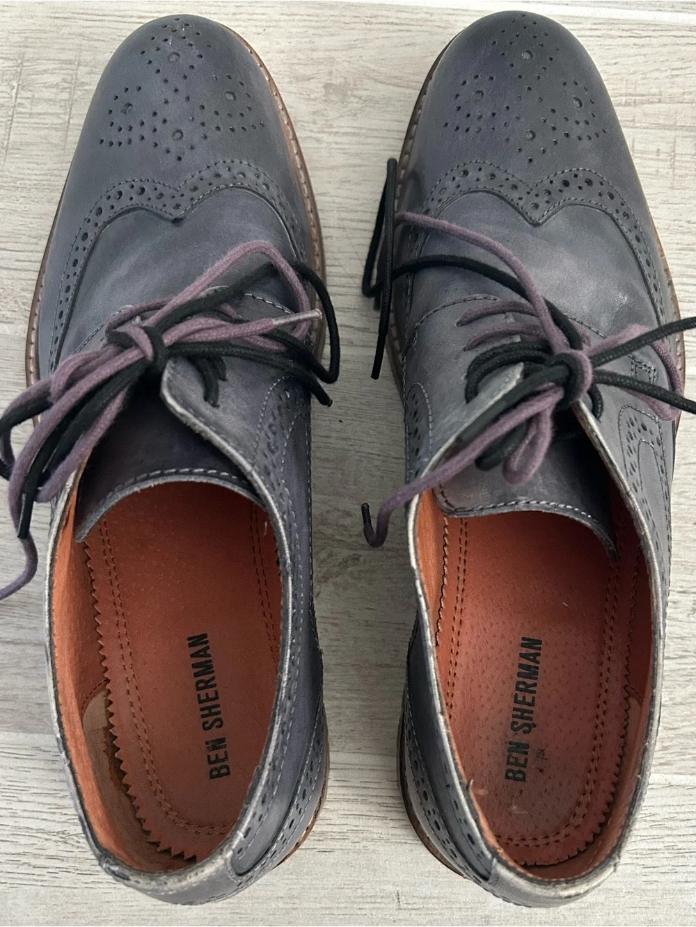 BEN SHERMAN | Men's Blue/Gray Leather Wingtip Brogue Dress Shoes
